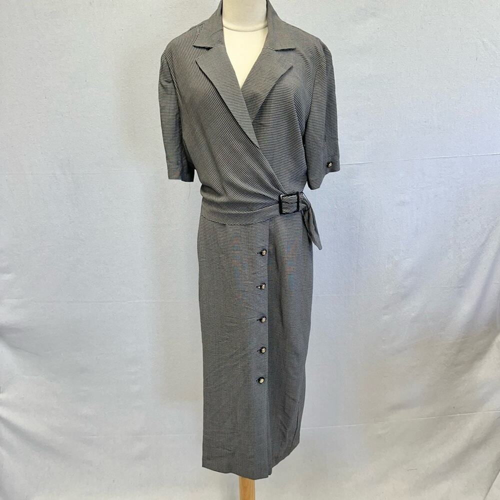 Vintage 90s stripe wrap Aline short sleeve midi dress suit style button size 12